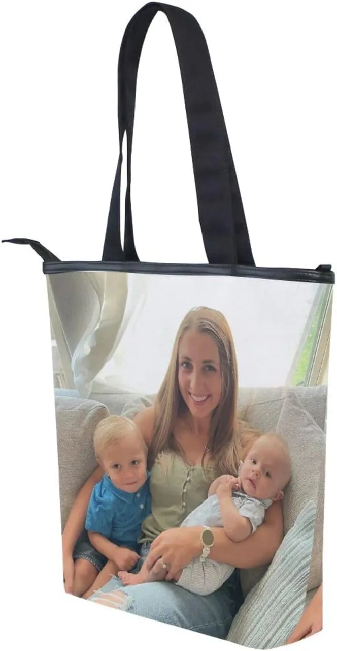 JSTEL Custom Photo Canvas Tote Bag Personalized Picture Tote Bag Customized Photo Tote Bag Women Gift