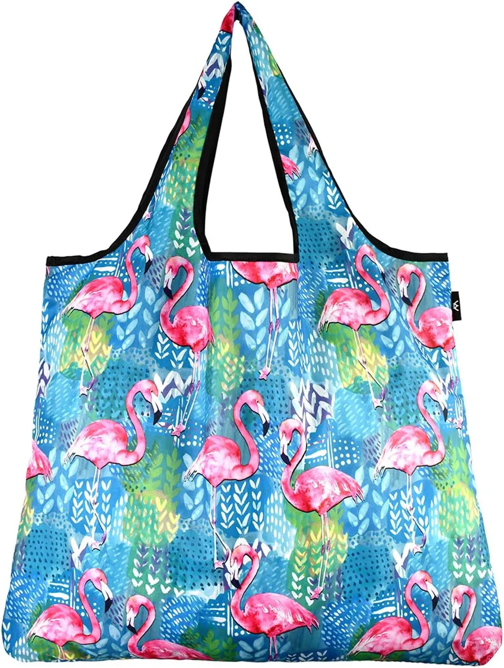 Jumbo Size, Fashionable Reusable Shopping Bags, Grocery Produce Washable Foldable 55 lbs Heavy Duty Polyester, Flamingo