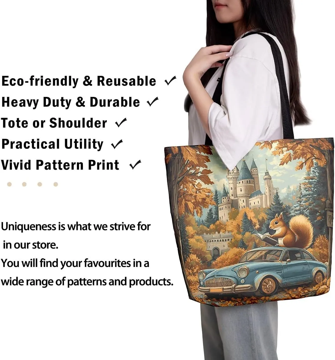 Jungle Animal Canvas Tote Bag,Cute 3D Wildlife Travel Bag for Women,Large Capacity Shopping Gym Bag