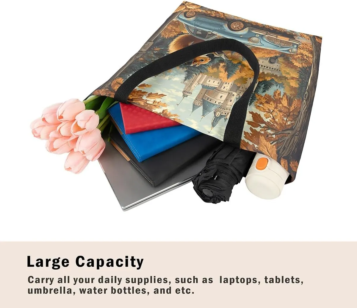Jungle Animal Canvas Tote Bag,Cute 3D Wildlife Travel Bag for Women,Large Capacity Shopping Gym Bag