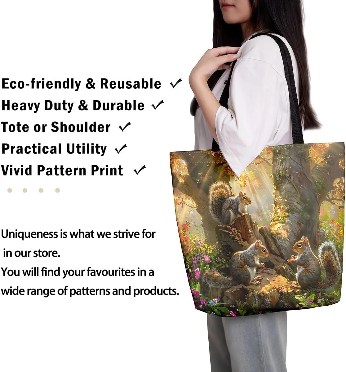 Jungle Animal Canvas Tote Bag,Cute 3D Wildlife Travel Bag for Women,Large Capacity Shopping Gym Bag