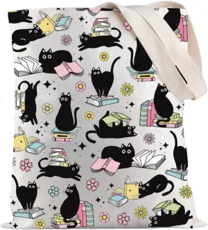 JXGZSO Cats Reading Shoulder Bag Cat Meme Tote Bag Cat Lovers Gift Reader Gift Bookish Handbag Librarian Merch