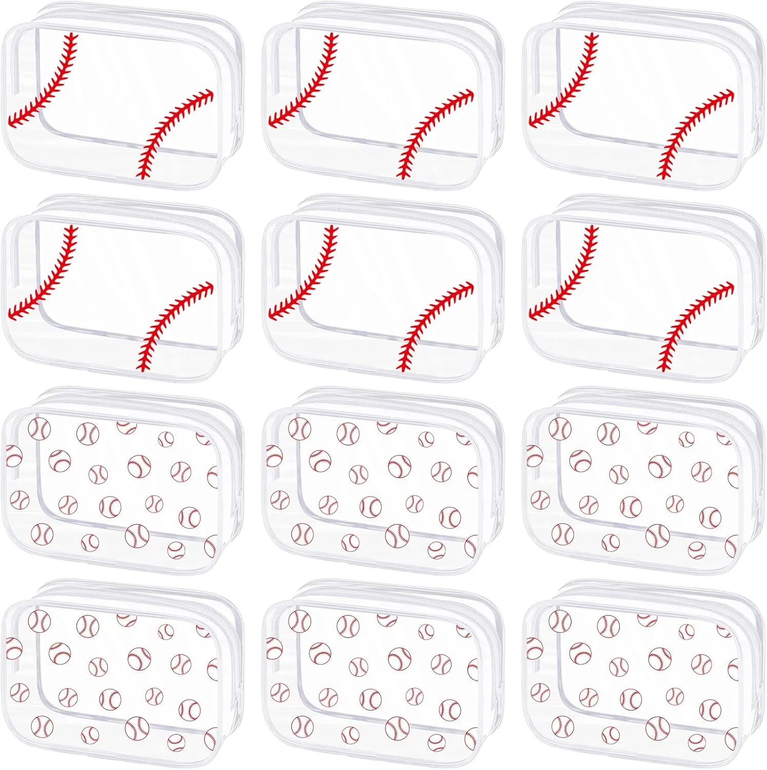 Kacctyen 12 Pcs Baseball Clear Makeup Bag with Zipper Bulk Sport Goodie Clear PVC Pouch Organizer Waterproof Travel Case for Woman Team Gifts Birthday Decorations Supplies