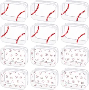 Kacctyen 12 Pcs Baseball Clear Makeup Bag with Zipper Bulk Sport Goodie Clear PVC Pouch Organizer Waterproof Travel Case for Woman Team Gifts Birthday Decorations Supplies