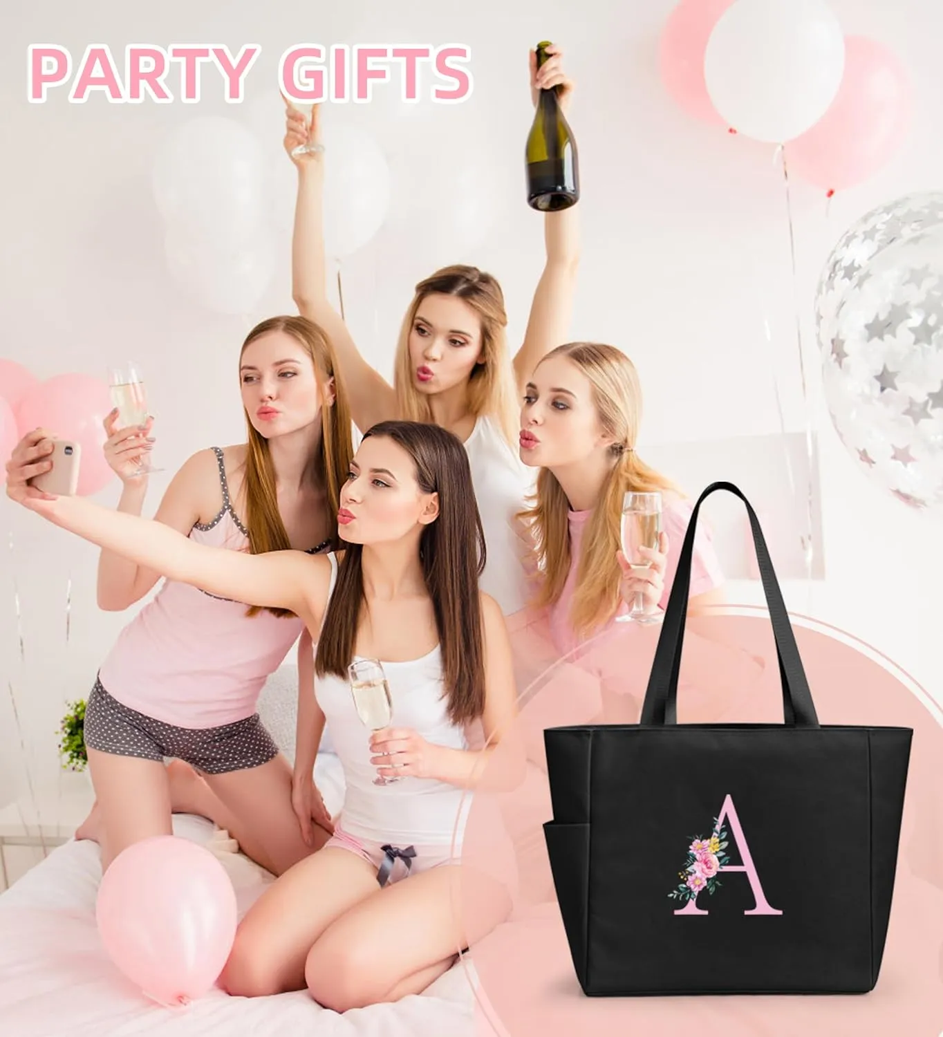 KALIDI Personalized Beach Tote Bag, Initial Alphabet Gift Zipper Grocery Bag for Mom Teacher Friend Wedding Daily Shopping