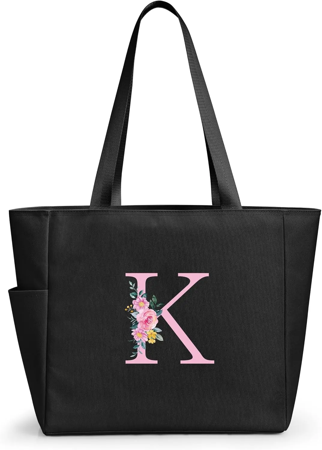 KALIDI Personalized Beach Tote Bag, Initial Alphabet Gift Zipper Grocery Bag for Mom Teacher Friend Wedding Daily Shopping