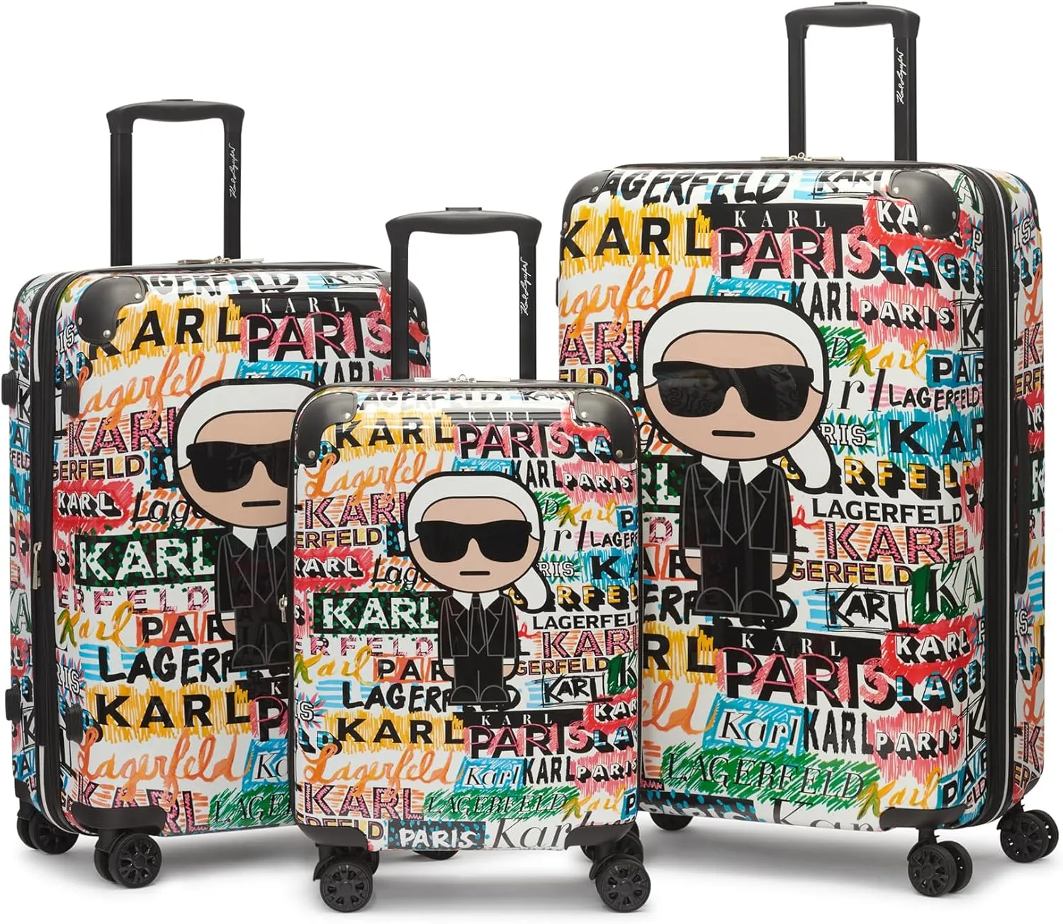 Karl Lagerfeld Paris Women's Logo Explosion Upright Hardside Suitcase, Multi, Medium