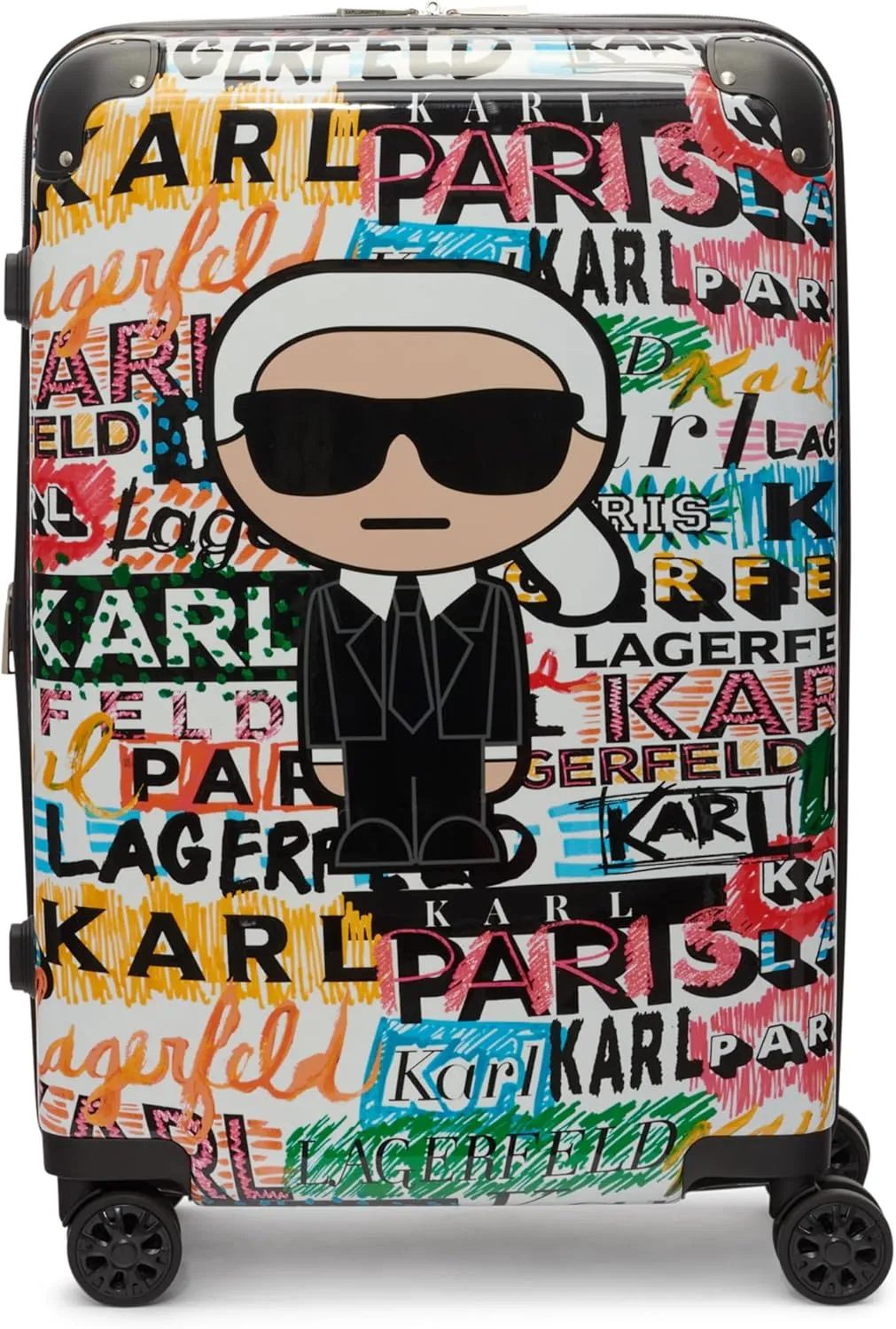 Karl Lagerfeld Paris Women's Logo Explosion Upright Hardside Suitcase, Multi, Medium