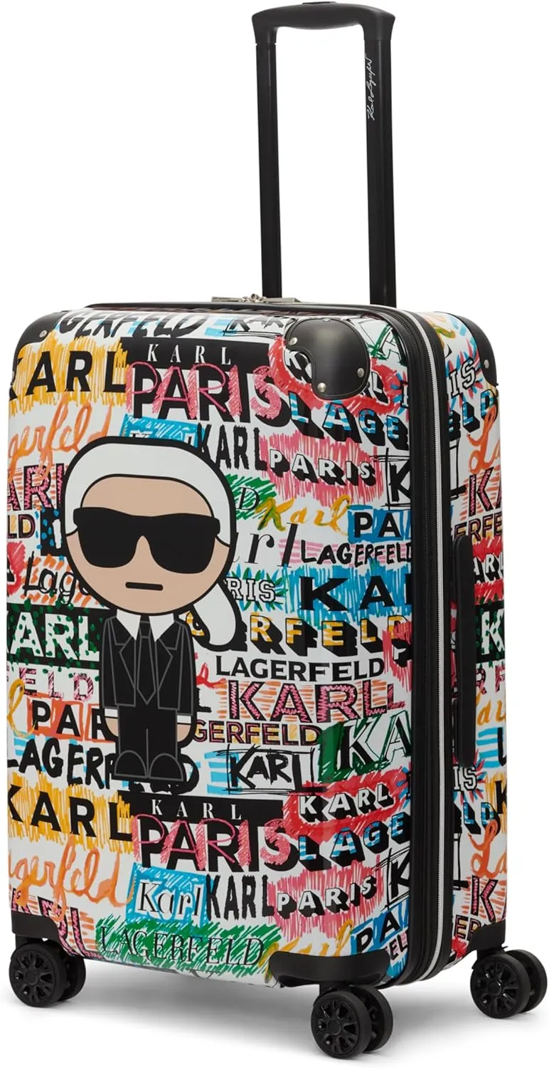 Karl Lagerfeld Paris Women's Logo Explosion Upright Hardside Suitcase, Multi, Medium
