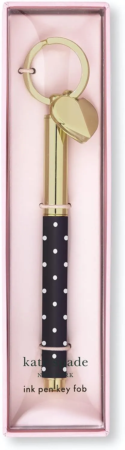 Kate Spade New York Black Metal Ink Pen Key Fob, Black Ink Ballpoint Keychain Pen, Pin Dot