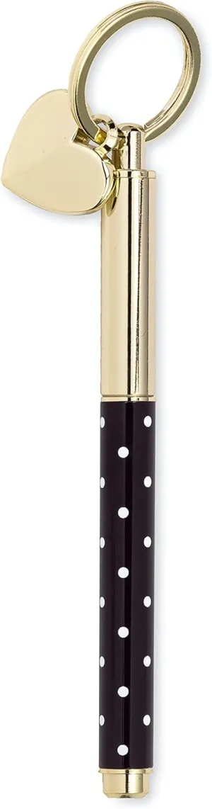 Kate Spade New York Black Metal Ink Pen Key Fob, Black Ink Ballpoint Keychain Pen, Pin Dot