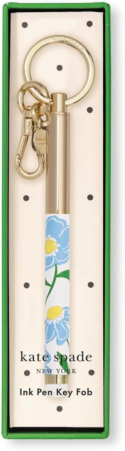 kate spade new york Metal Ink Pen Key Fob, Black Ink Ballpoint Keychain Pen, Sunshine Floral
