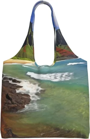 Kauai Hawaii Seashore Canvas Tote Bag Aesthetic Large Shoulder Bags Reusable Shopping Bags for Women Grocery Bag Purse