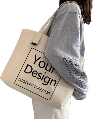 KEEVICI Personalized Canvas Tote Bag - Add Picture Logo or Text and Make Your Own Reusable Customized Shopping Tote Bag