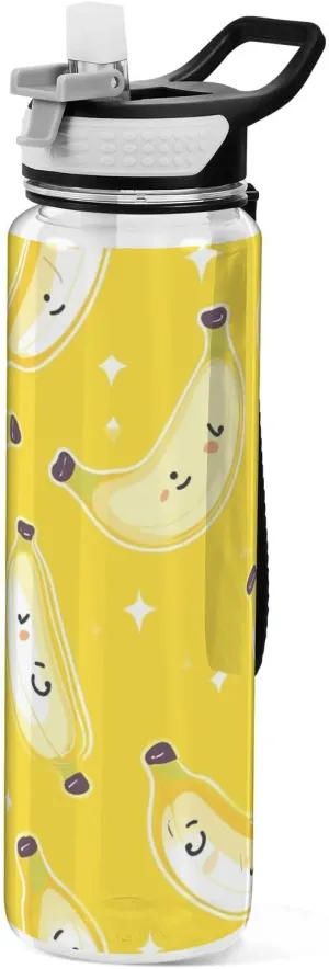 Kigai 32OZ Watercolour Watercolour Banana Water Bottle,Reusable Sports Water Bottle with Straw and Lids, BPA Free Leak-proof Wide Mouth Bottle for Office,Fitness,Outdoor Activities