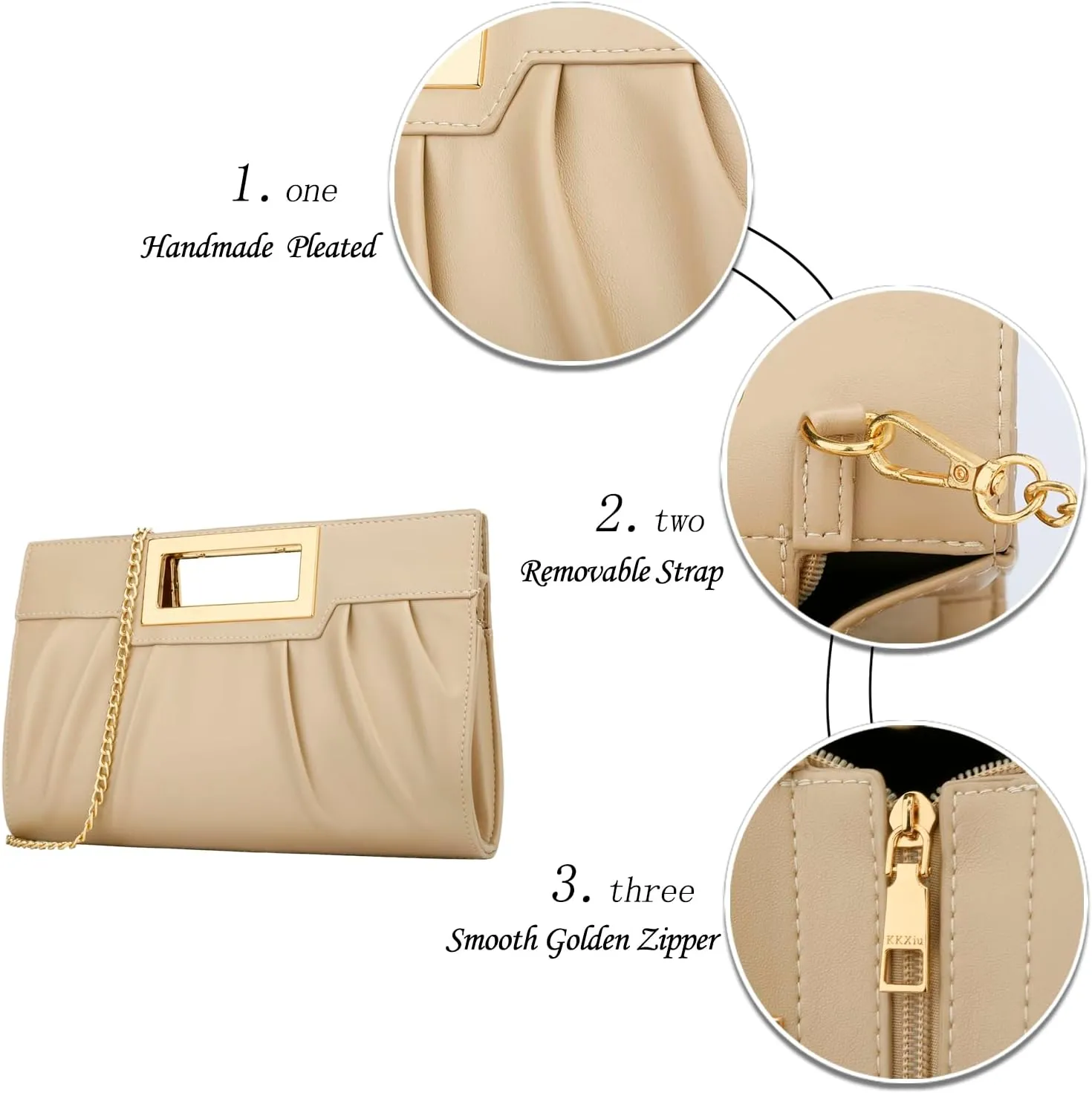 KKXIU Women Clutch Purse Elegant Pleated Evening Bag for Wedding Prom Bridal with Chain Strap