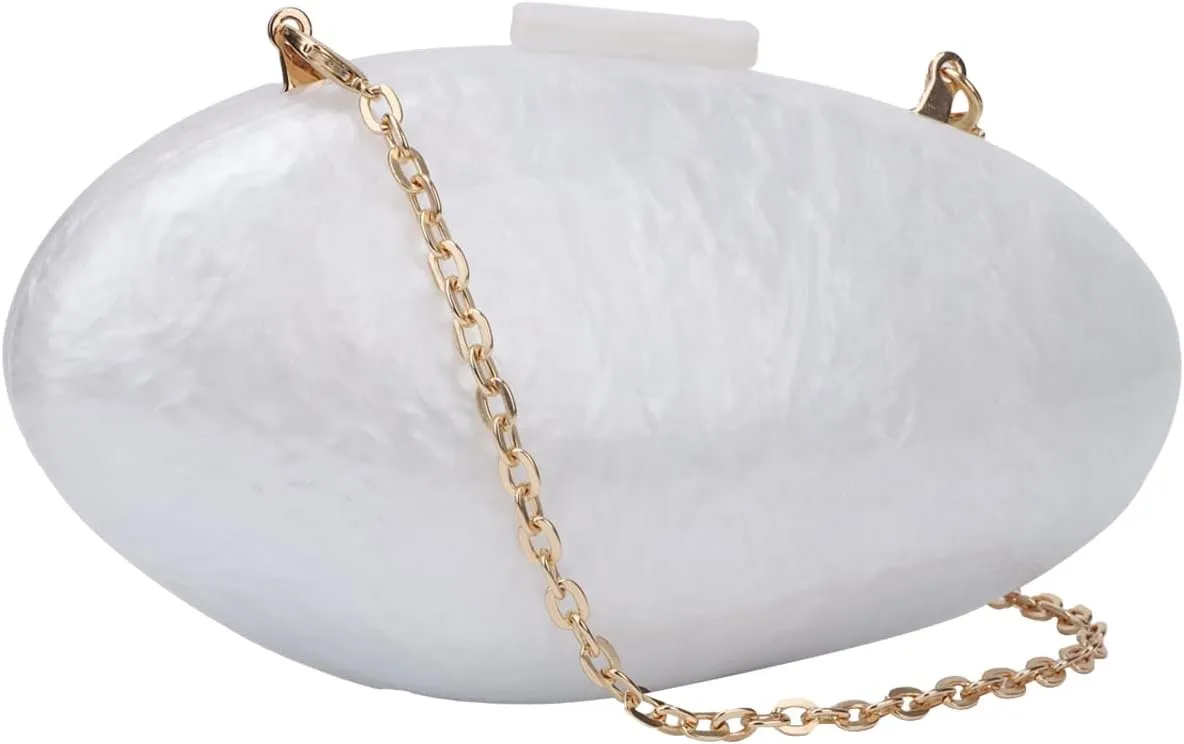 KUANG! Evening Handbags for Women Acrylic Shell Mussel Shape Shoulder Crossbody Bag Chain Clutch Purse for Wedding Party