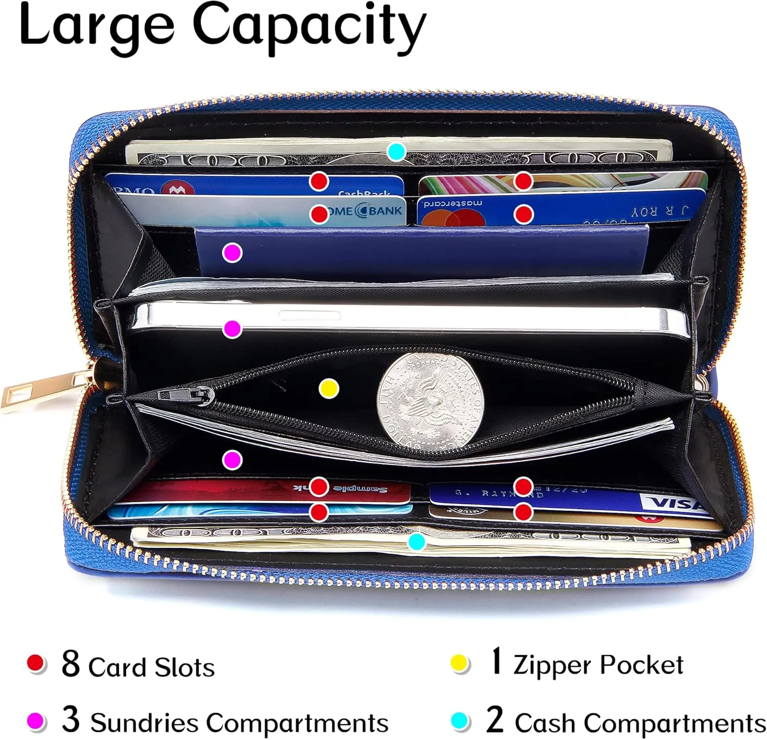 KUKOO Women’s Printed Zip Around Wallet Phone Clutch Purse Card Holder Organizer
