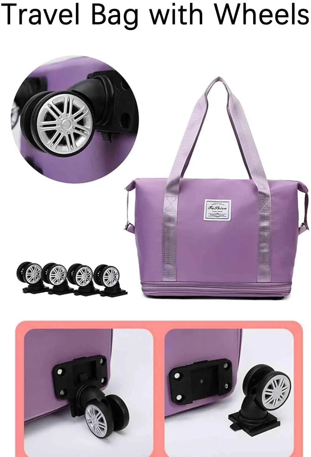 Kulken Travel Bag with Wheels, 2025 New Sparkhomez Large Capacity Travel Bag - Universal Wheel Removable Expandable (B, Grey)