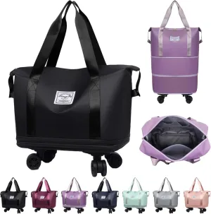 Kulken Travel Bag with Wheels, Large Capacity Travel Bag, Universal Wheel Removable, Expandable Foldable Duffle Bag, Rolling with Wheels (Black)