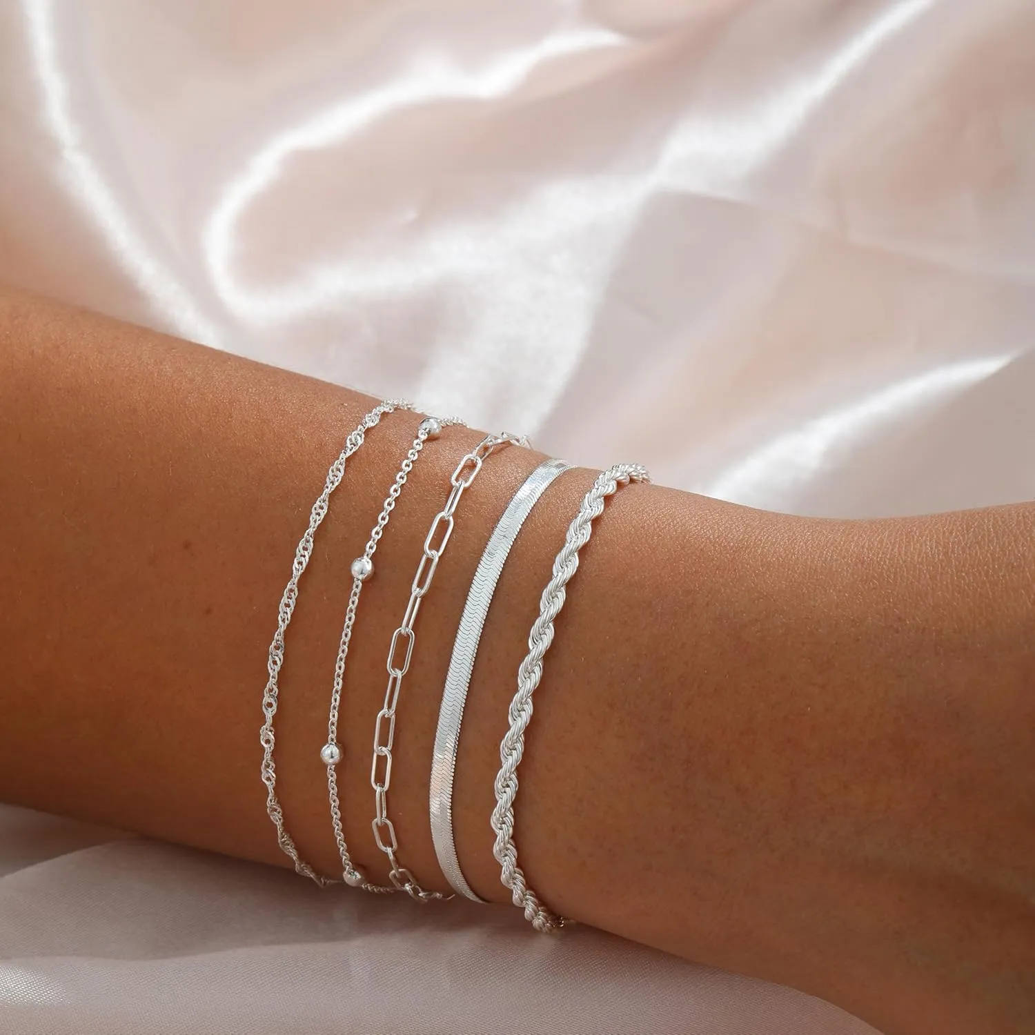 Kyerlyn Silver Gold Bracelets for Women Waterproof, 14K Real Gold Jewelry Sets for Women Trendy Dainty Stackable Cuban Link Paperclip Chain Bracelet