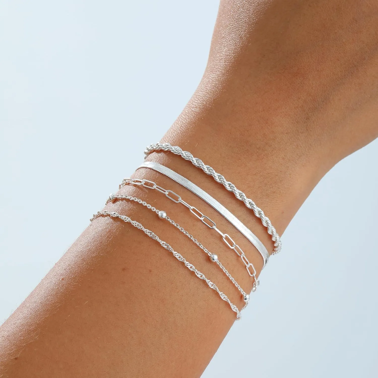 Kyerlyn Silver Gold Bracelets for Women Waterproof, 14K Real Gold Jewelry Sets for Women Trendy Dainty Stackable Cuban Link Paperclip Chain Bracelet