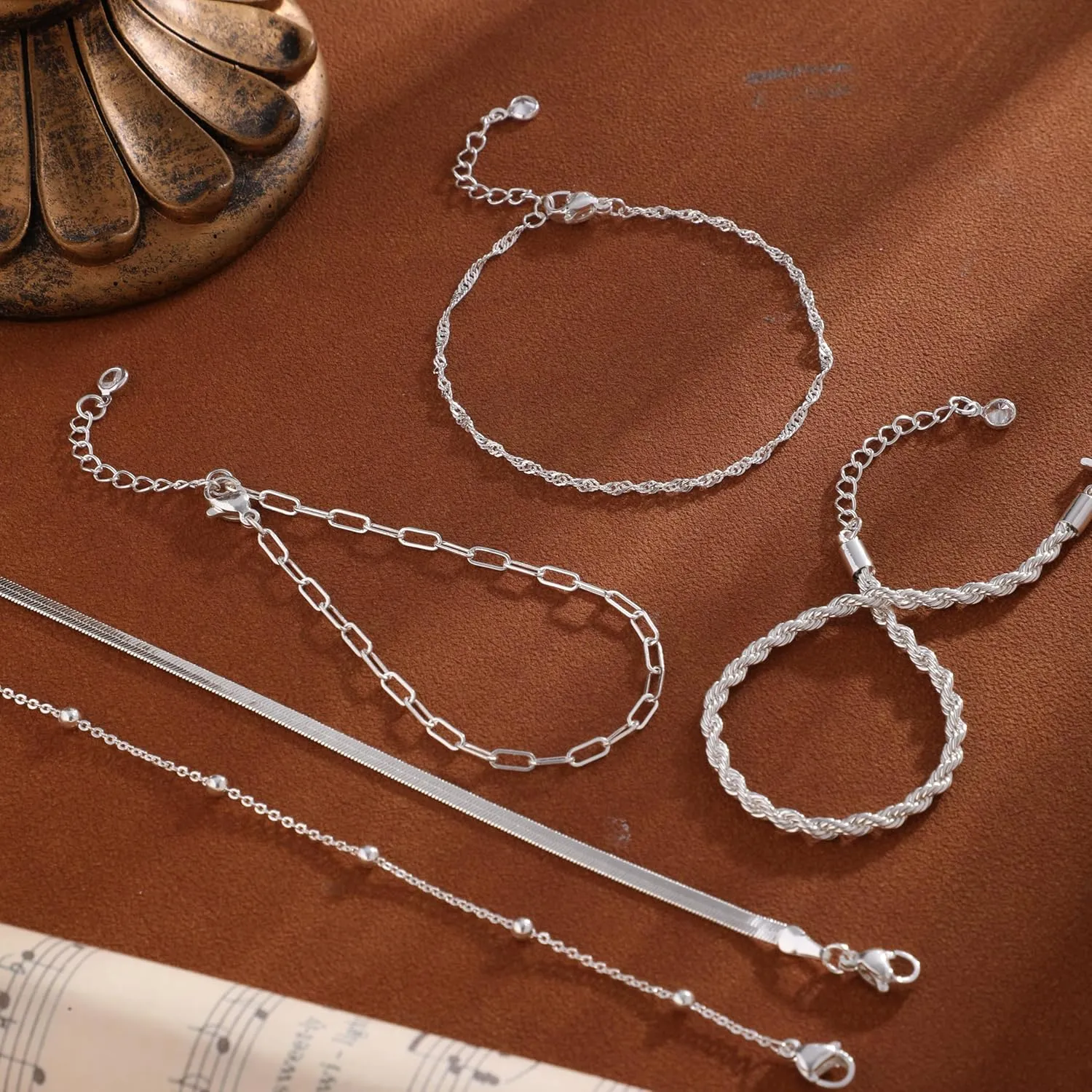 Kyerlyn Silver Gold Bracelets for Women Waterproof, 14K Real Gold Jewelry Sets for Women Trendy Dainty Stackable Cuban Link Paperclip Chain Bracelet