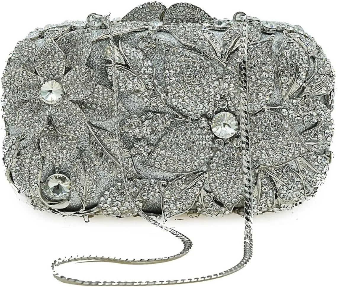 Ladies Crystal Evening Bag Flower Luxury Rhinestone Clutch Bags Diamond Party Wedding Handbag Sparkle Party Purse