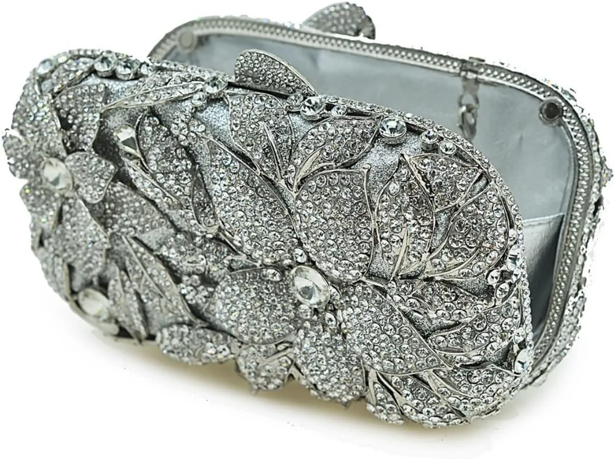 Ladies Crystal Evening Bag Flower Luxury Rhinestone Clutch Bags Diamond Party Wedding Handbag Sparkle Party Purse