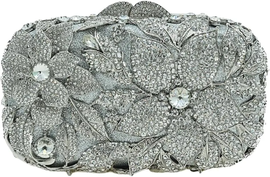 Ladies Crystal Evening Bag Flower Luxury Rhinestone Clutch Bags Diamond Party Wedding Handbag Sparkle Party Purse