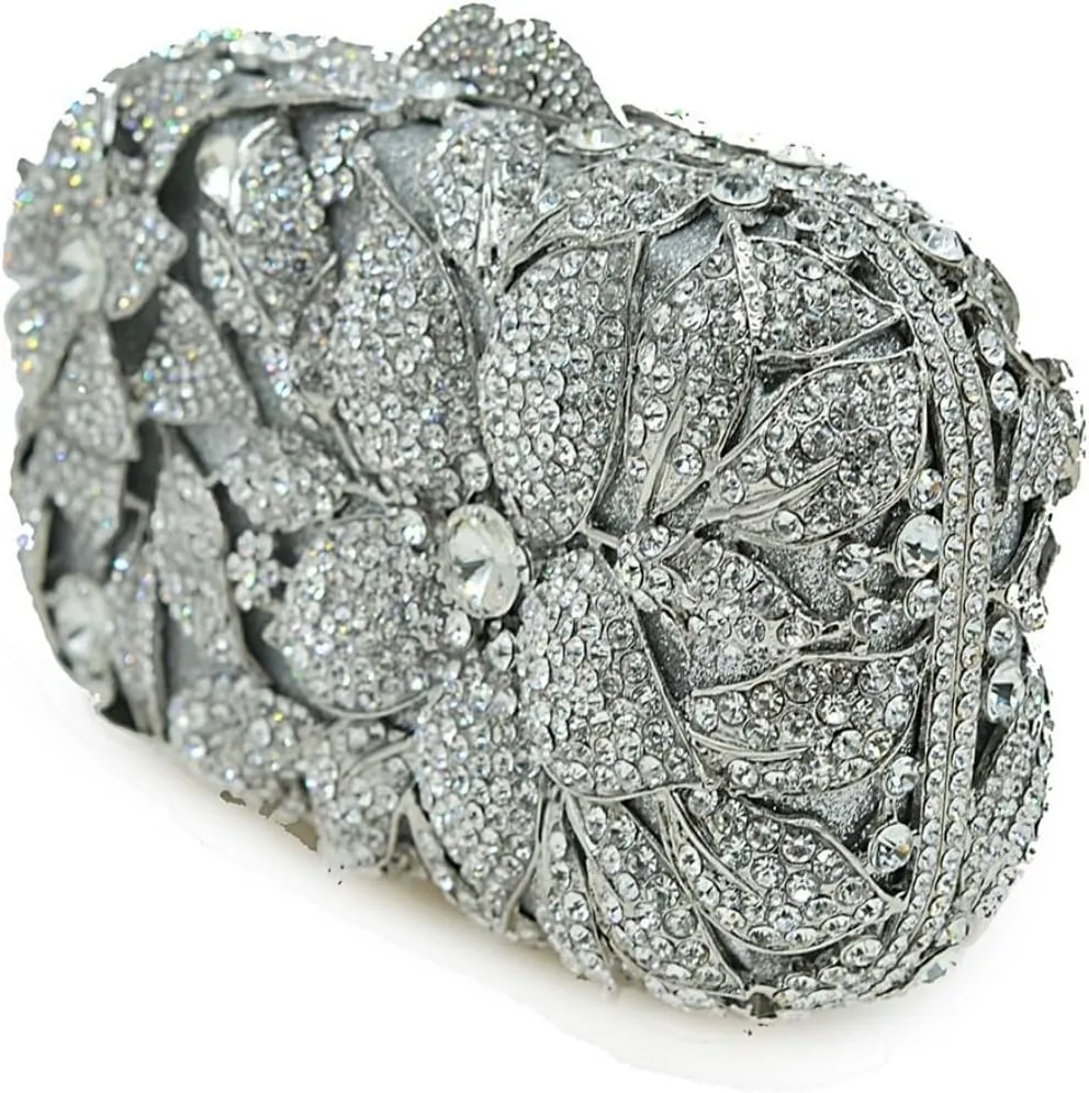 Ladies Crystal Evening Bag Flower Luxury Rhinestone Clutch Bags Diamond Party Wedding Handbag Sparkle Party Purse