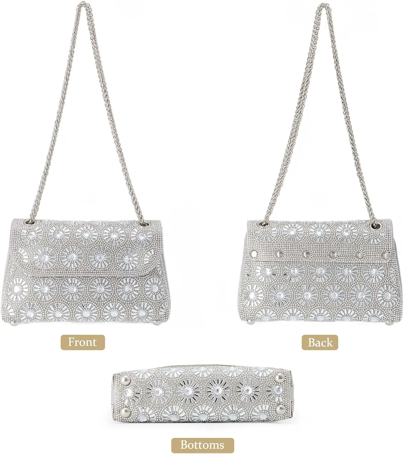 Lanpet Sparkly Crystals Rhinestone Evening Bag for Women Chain Strap Shoulder Bags Crossbody Bag Handbags