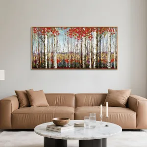 Large Framed Wall Art for Living Room Bedroom Modern Wall Decor of Red Leaves White Birch Tree Painting Artwork Wall Decoration 24x48 with Soild Wood Dark Framed Easy to Hang for Home Wall Art