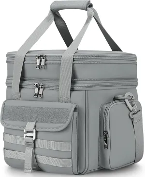 Large Mens Lunch Bags for Work, Insulated Adult Lunch Box, Heavy Duty Lunchbox, Double Deck, Expandable, Leakproof, Waterproof, Grey