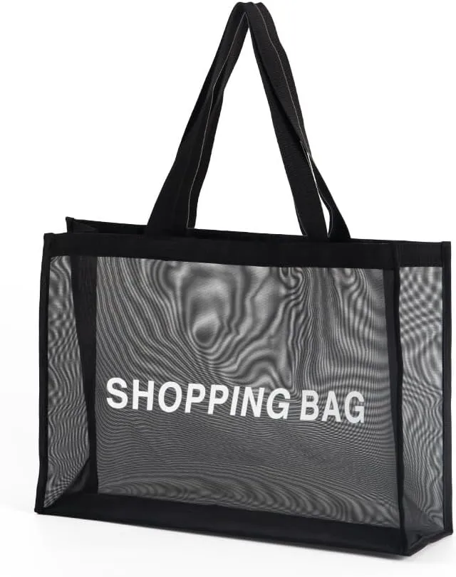 Large Mesh Shopping Bag with Comfy Handle, Versatile Grocery Tote with Snap Button Closure, Durable Reusable One-Shoulder Handbag for Travel, Shopping, Gym