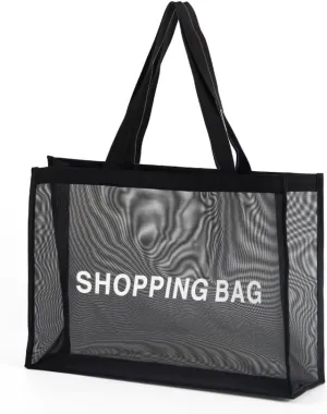 Large Mesh Shopping Bag with Comfy Handle, Versatile Grocery Tote with Snap Button Closure, Durable Reusable One-Shoulder Handbag for Travel, Shopping, Gym