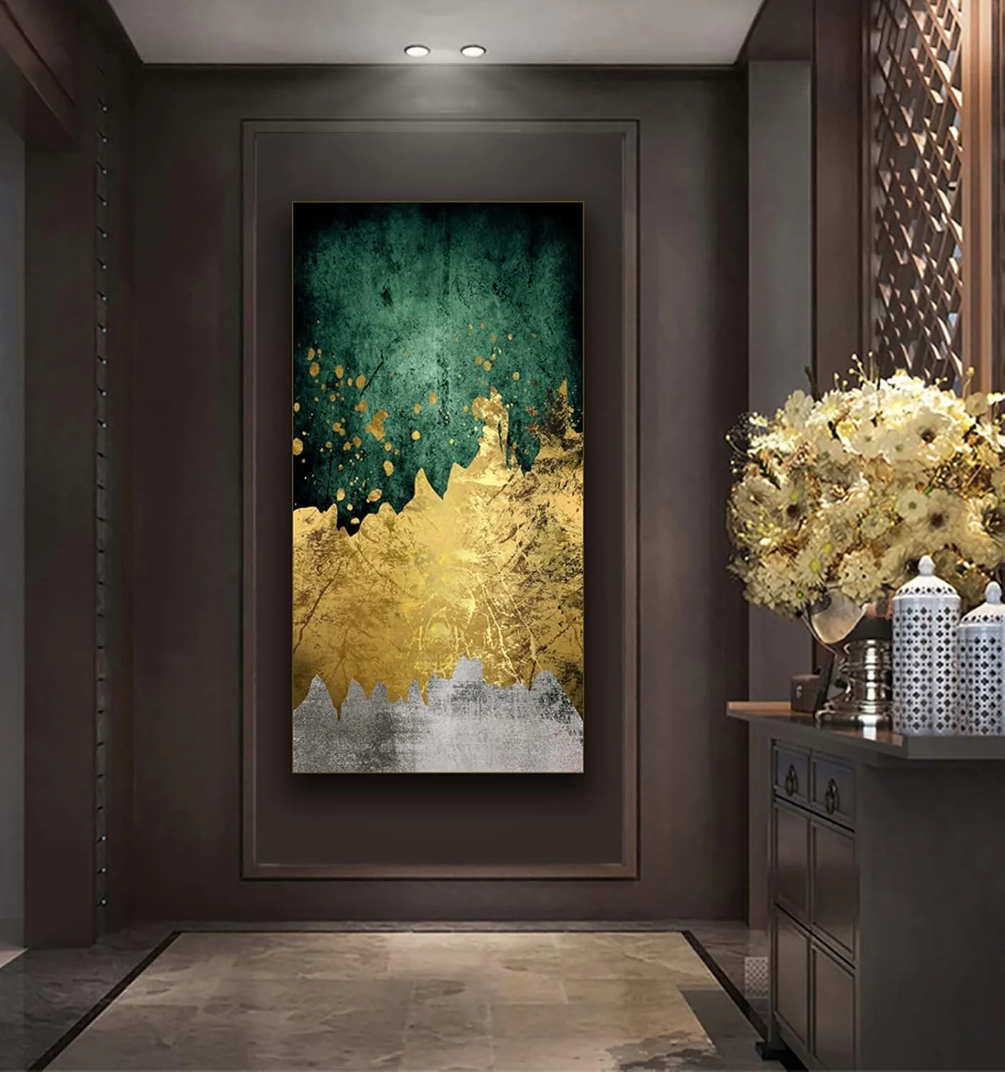 Large Size Abstract Green Gold Emerald Modern Nordic Canvas Wall Art Painting Poster Cuadros Picture Prints on Canvas Home Decor for Living room Bedroom Hallway Entrance Framed Ready to Hang 24×48in