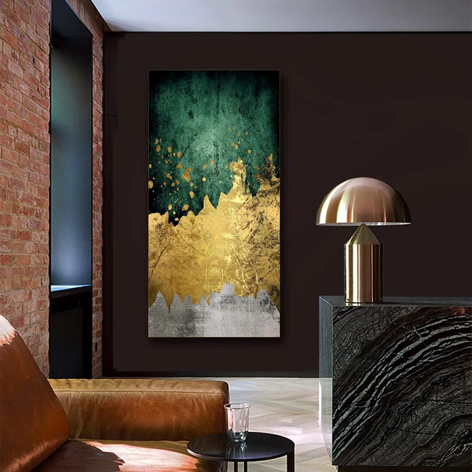Large Size Abstract Green Gold Emerald Modern Nordic Canvas Wall Art Painting Poster Cuadros Picture Prints on Canvas Home Decor for Living room Bedroom Hallway Entrance Framed Ready to Hang 24×48in