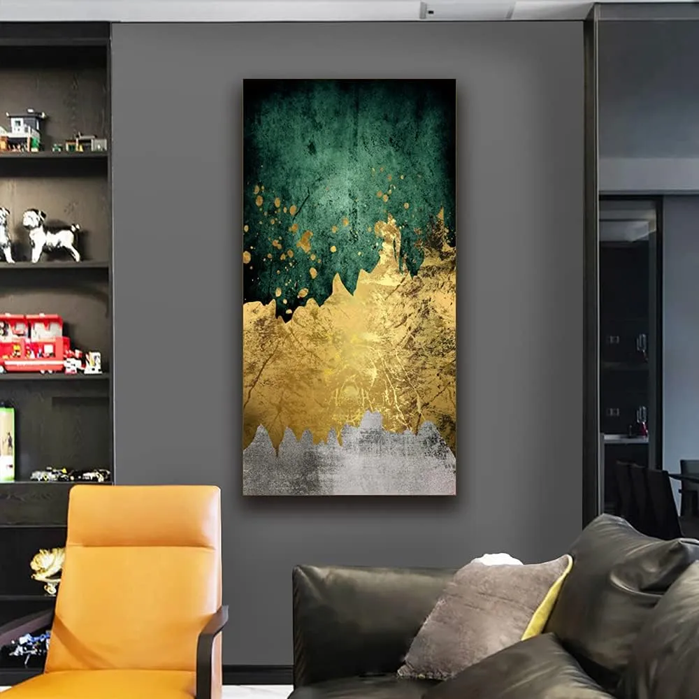 Large Size Abstract Green Gold Emerald Modern Nordic Canvas Wall Art Painting Poster Cuadros Picture Prints on Canvas Home Decor for Living room Bedroom Hallway Entrance Framed Ready to Hang 24×48in