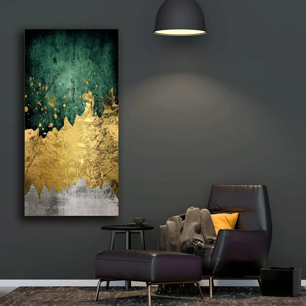 Large Size Abstract Green Gold Emerald Modern Nordic Canvas Wall Art Painting Poster Cuadros Picture Prints on Canvas Home Decor for Living room Bedroom Hallway Entrance Framed Ready to Hang 24×48in