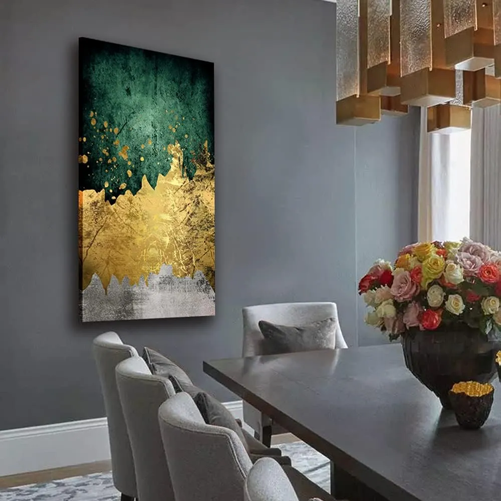 Large Size Abstract Green Gold Emerald Modern Nordic Canvas Wall Art Painting Poster Cuadros Picture Prints on Canvas Home Decor for Living room Bedroom Hallway Entrance Framed Ready to Hang 24×48in