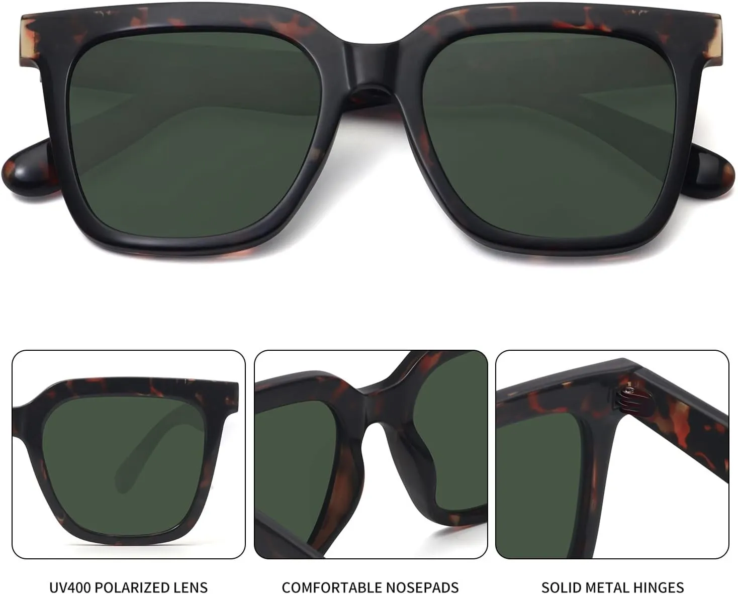 Large Square Sunglasses Trendy Polarized Sunglasses for Women Men Classic Retro Style UV400 Protection
