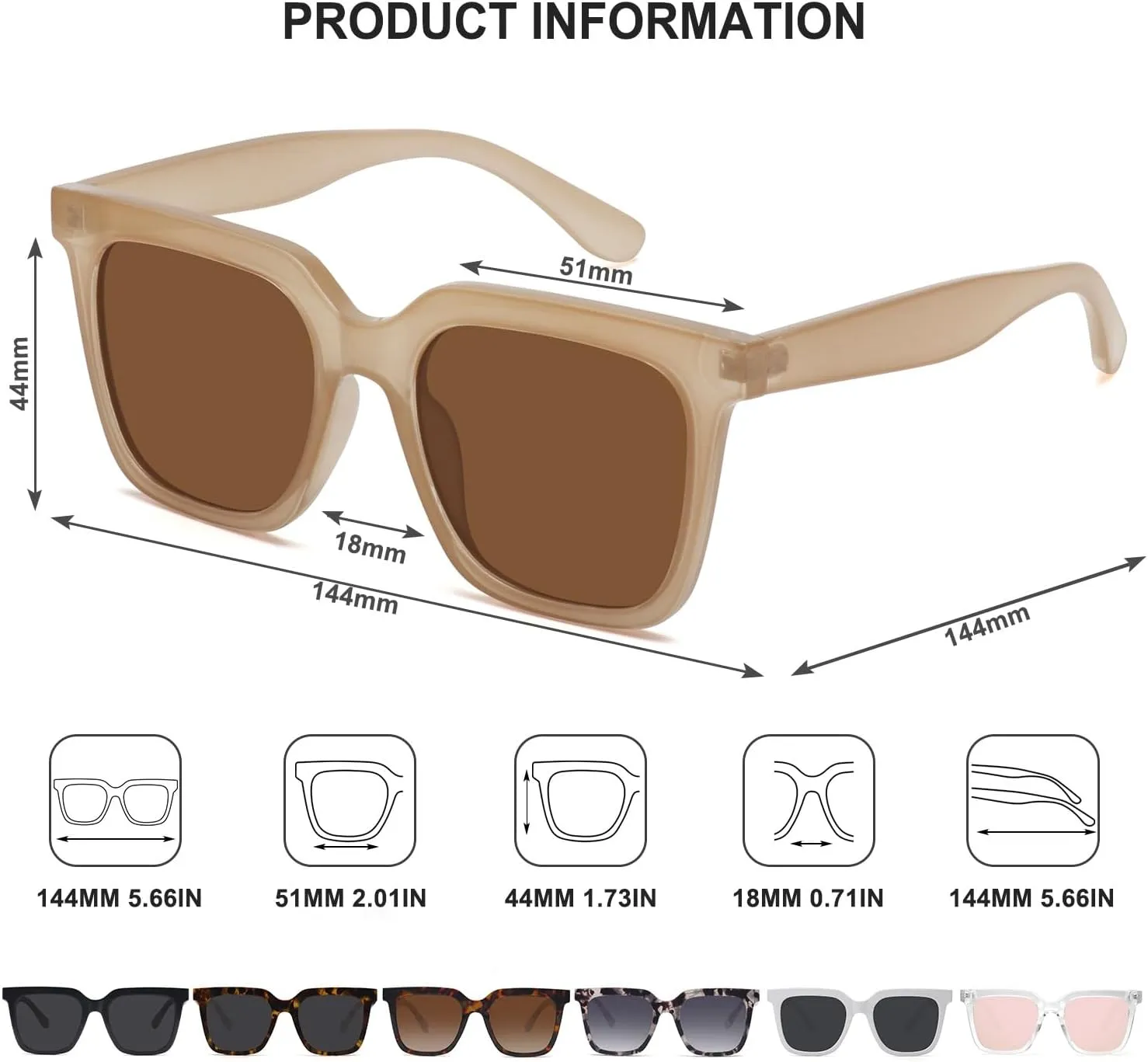 Large Square Sunglasses Trendy Polarized Sunglasses for Women Men Classic Retro Style UV400 Protection