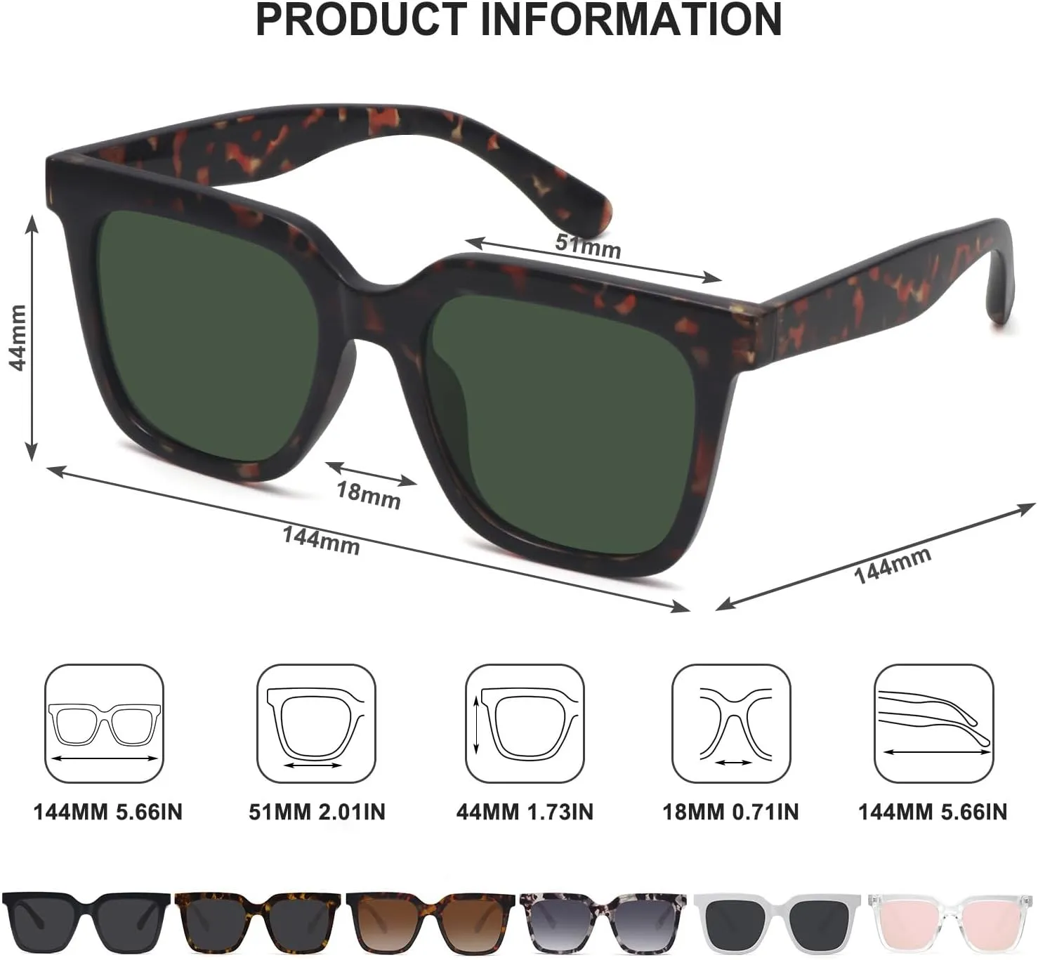 Large Square Sunglasses Trendy Polarized Sunglasses for Women Men Classic Retro Style UV400 Protection