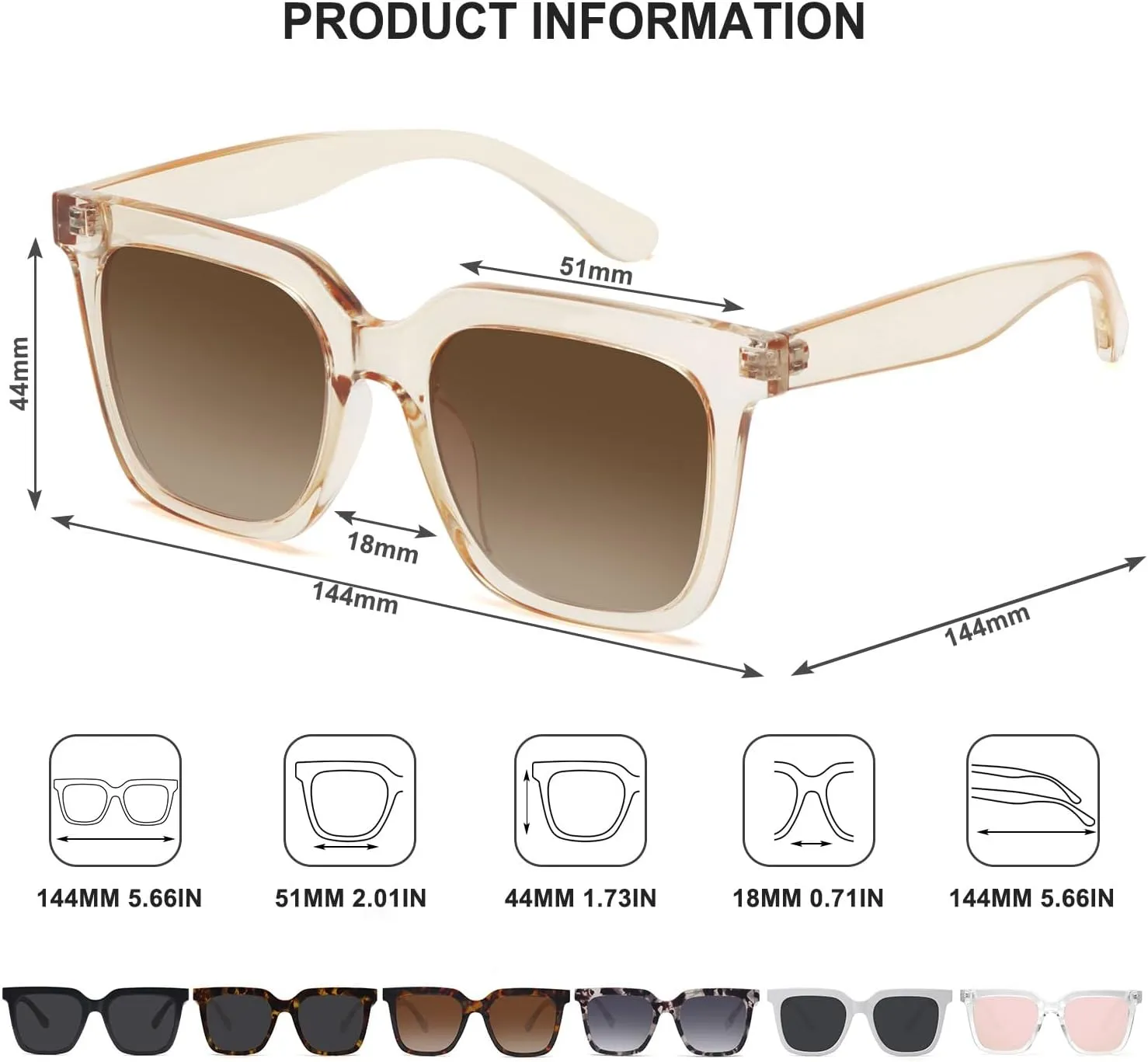 Large Square Sunglasses Trendy Polarized Sunglasses for Women Men Classic Retro Style UV400 Protection