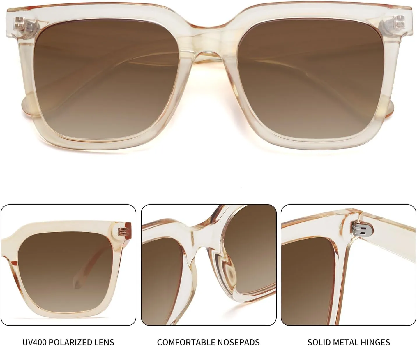 Large Square Sunglasses Trendy Polarized Sunglasses for Women Men Classic Retro Style UV400 Protection