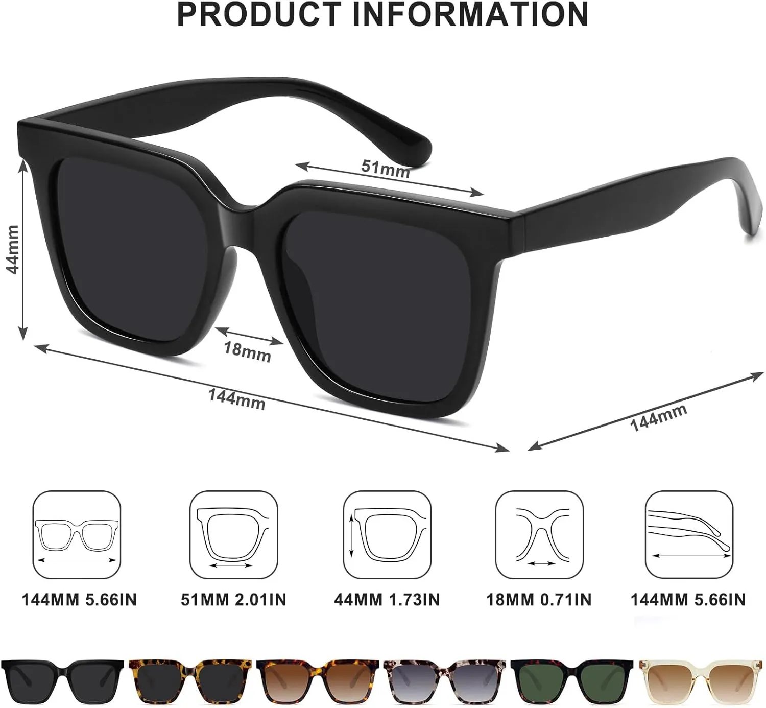 Large Square Sunglasses Trendy Polarized Sunglasses for Women Men Classic Retro Style UV400 Protection