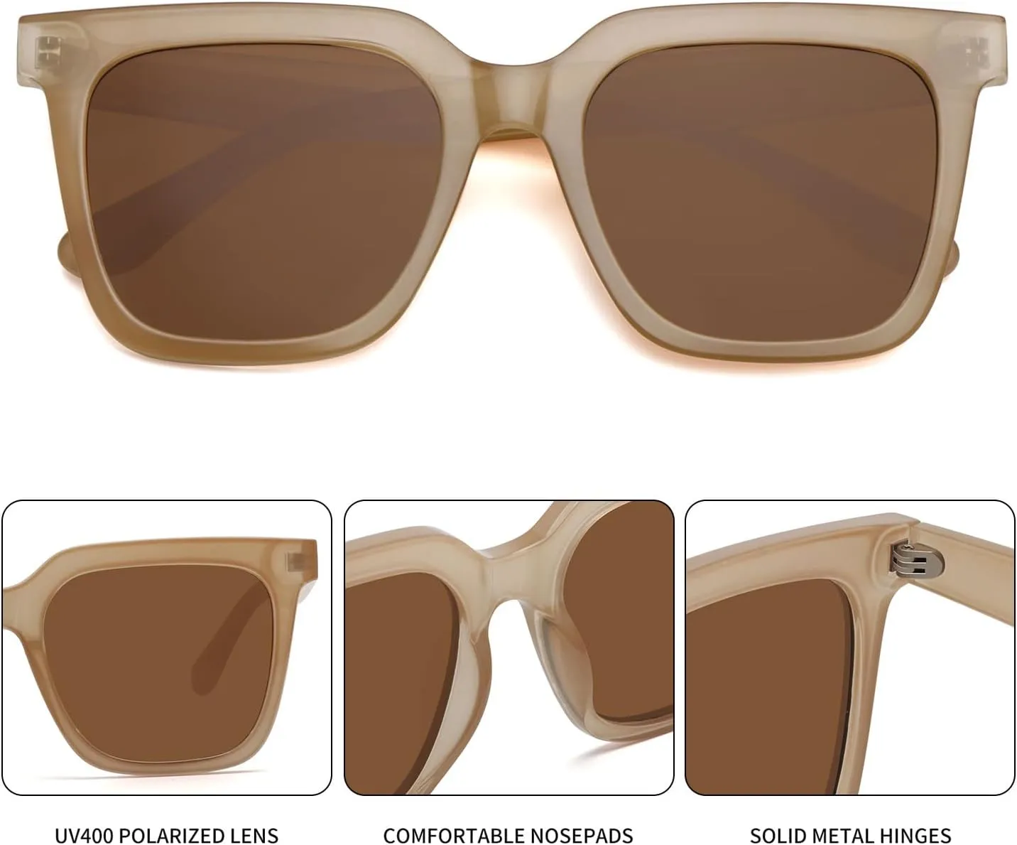Large Square Sunglasses Trendy Polarized Sunglasses for Women Men Classic Retro Style UV400 Protection