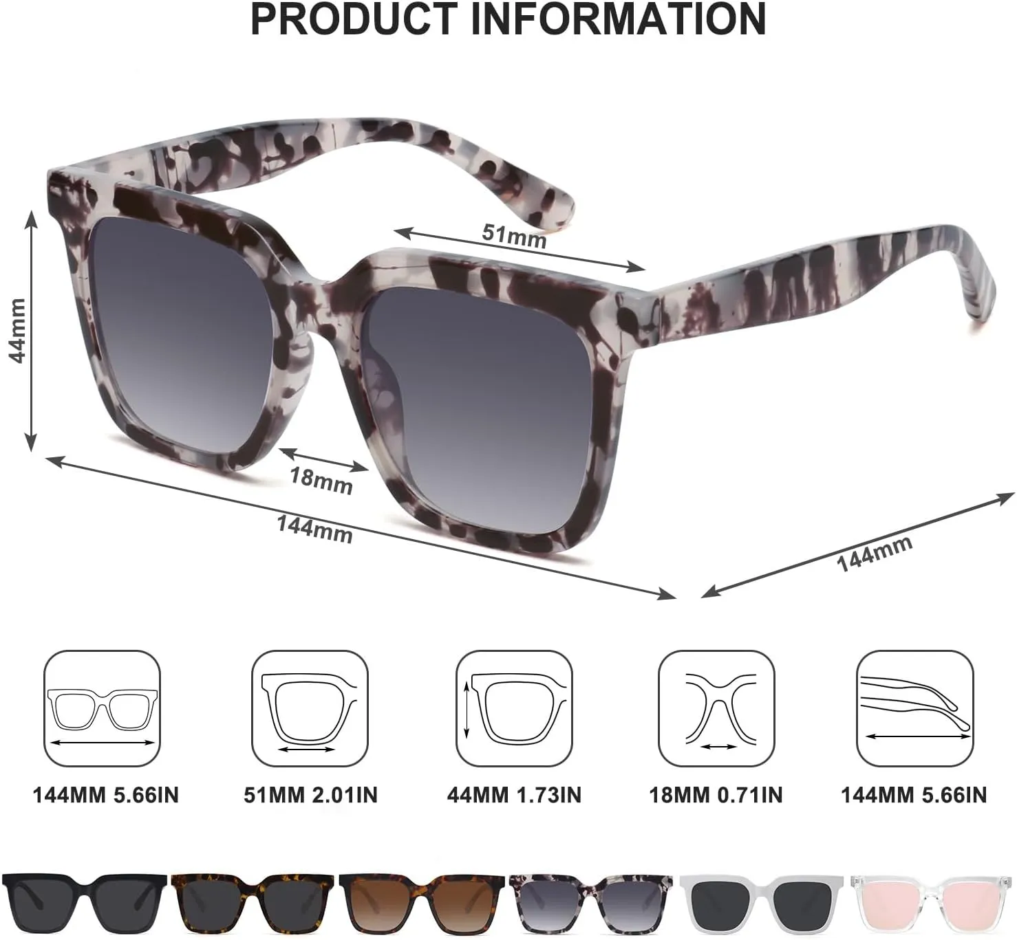 Large Square Sunglasses Trendy Polarized Sunglasses for Women Men Classic Retro Style UV400 Protection