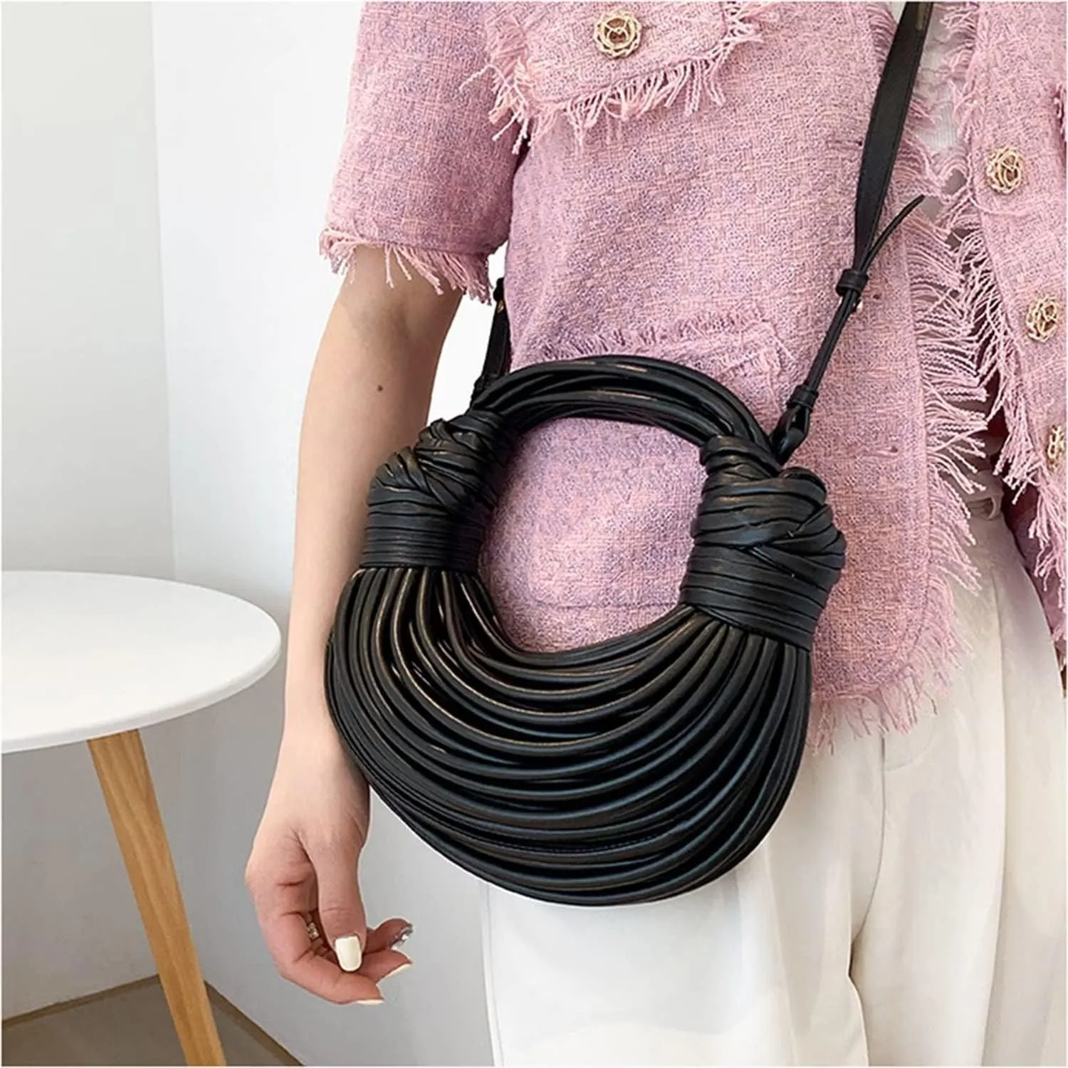 LAVAEGG Bread Women's Messenger BagSpecial-Interest Design Fashion Handbag Prom Party Bag Noodles Underarm Bag (black)